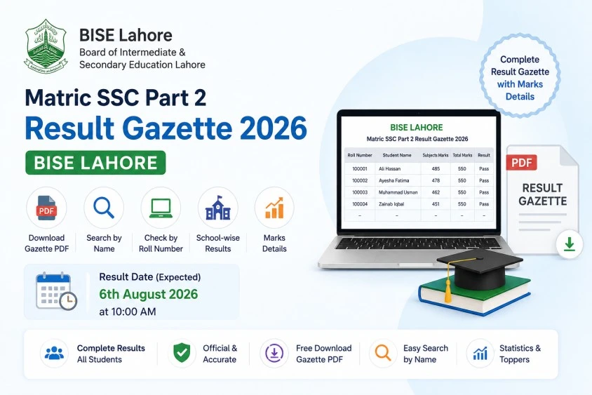 Matric SSC Part 2 Result Gazette 2026 BISE Lahore