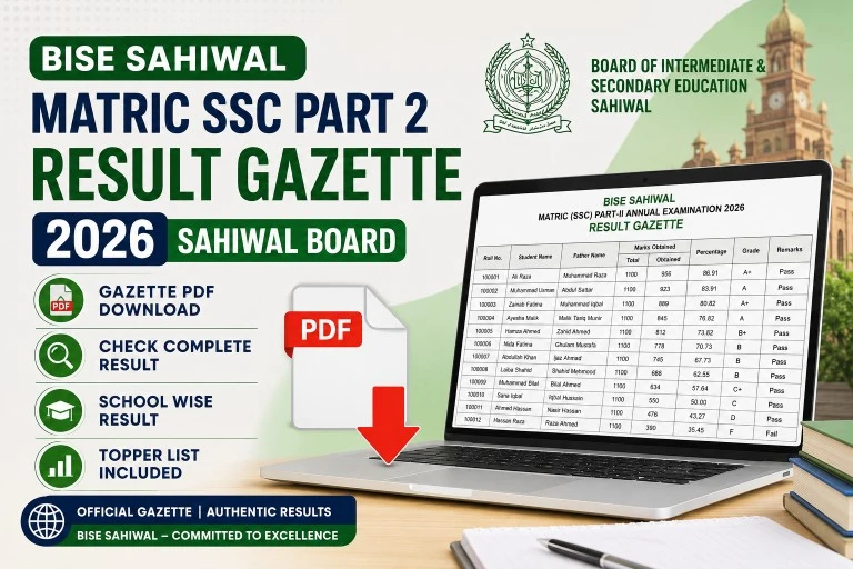 Matric SSC Part 2 Result Gazette 2026 Sahiwal Board