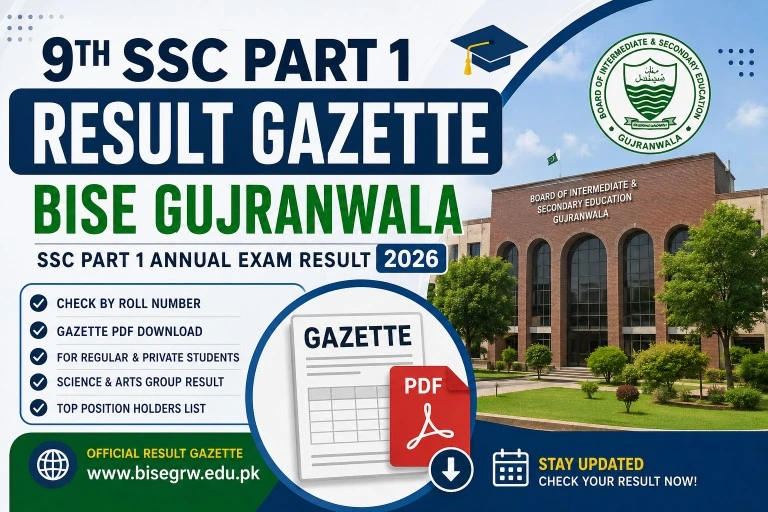 9th SSC Part 1 Result Gazette BISE Gujranwala