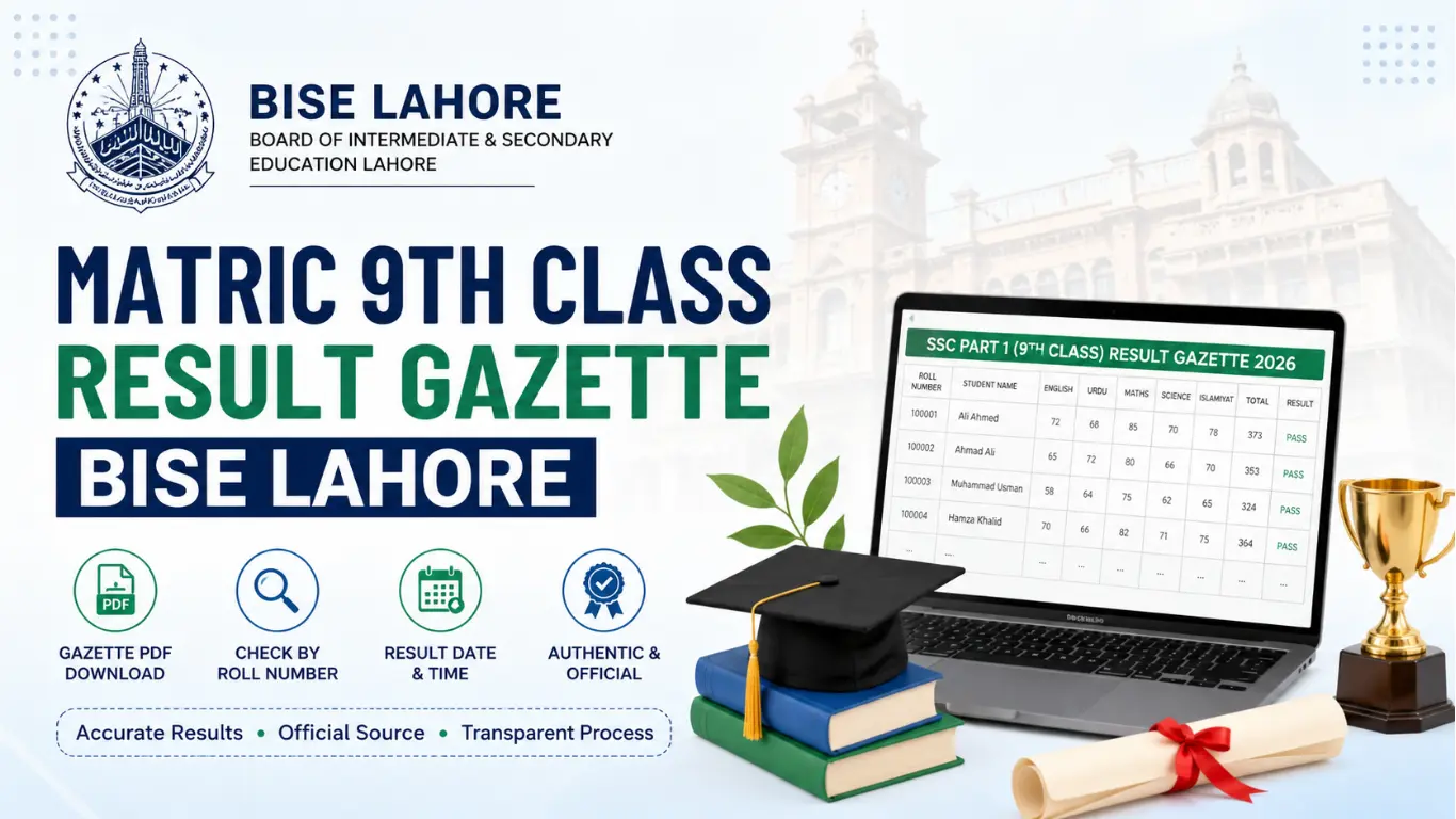 Matric 9th Class Result Gazette BISE Lahore