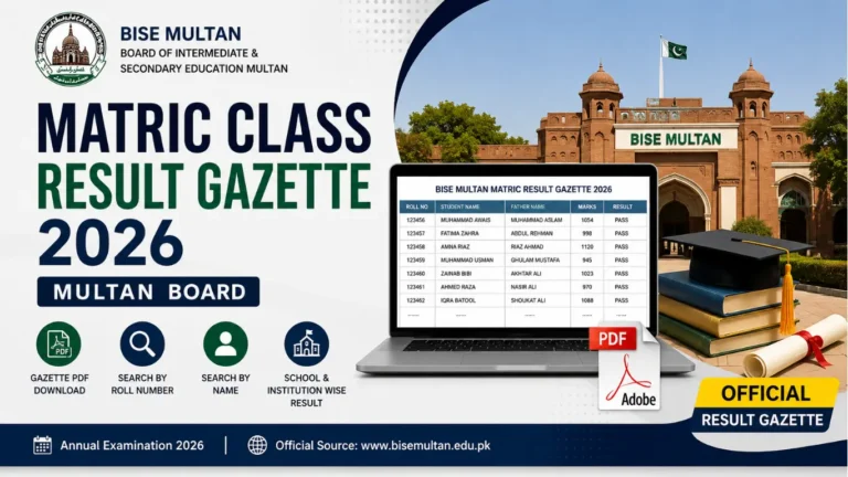 Matric Class Result Gazette 2026 Multan Board
